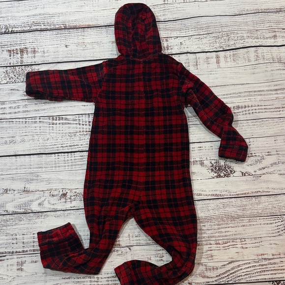 Plaid Hooded Onesie in Red and Navy - Picture 5 of 5